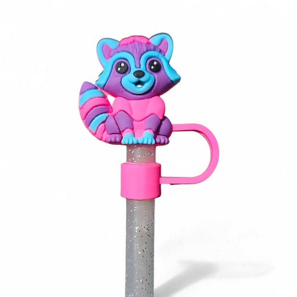 Cute Raccoon Silicone 10mm Straw Topper | Pack Of 10 | Wholesale Pricing